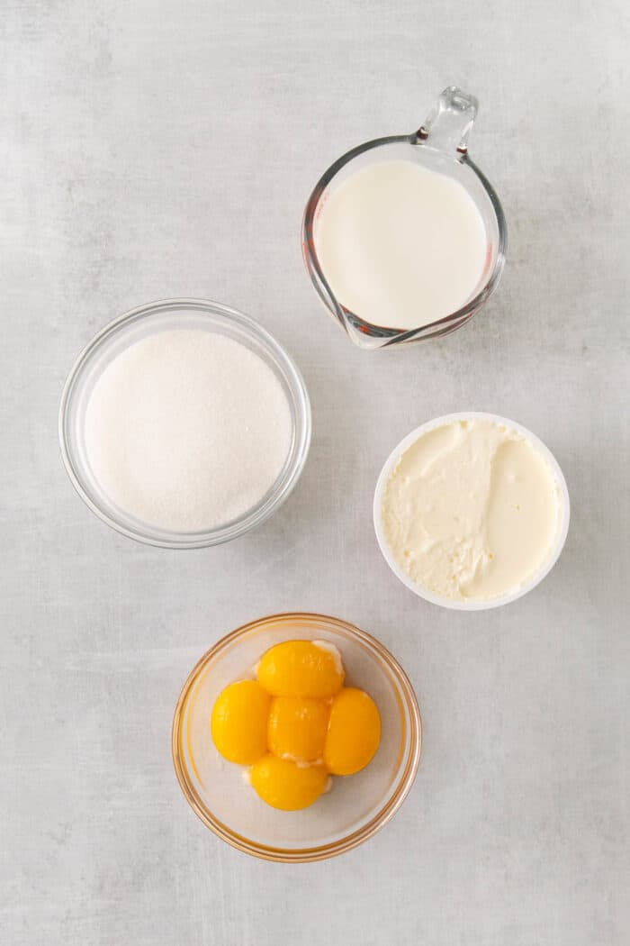 Ingredients to make a custard ice cream base.