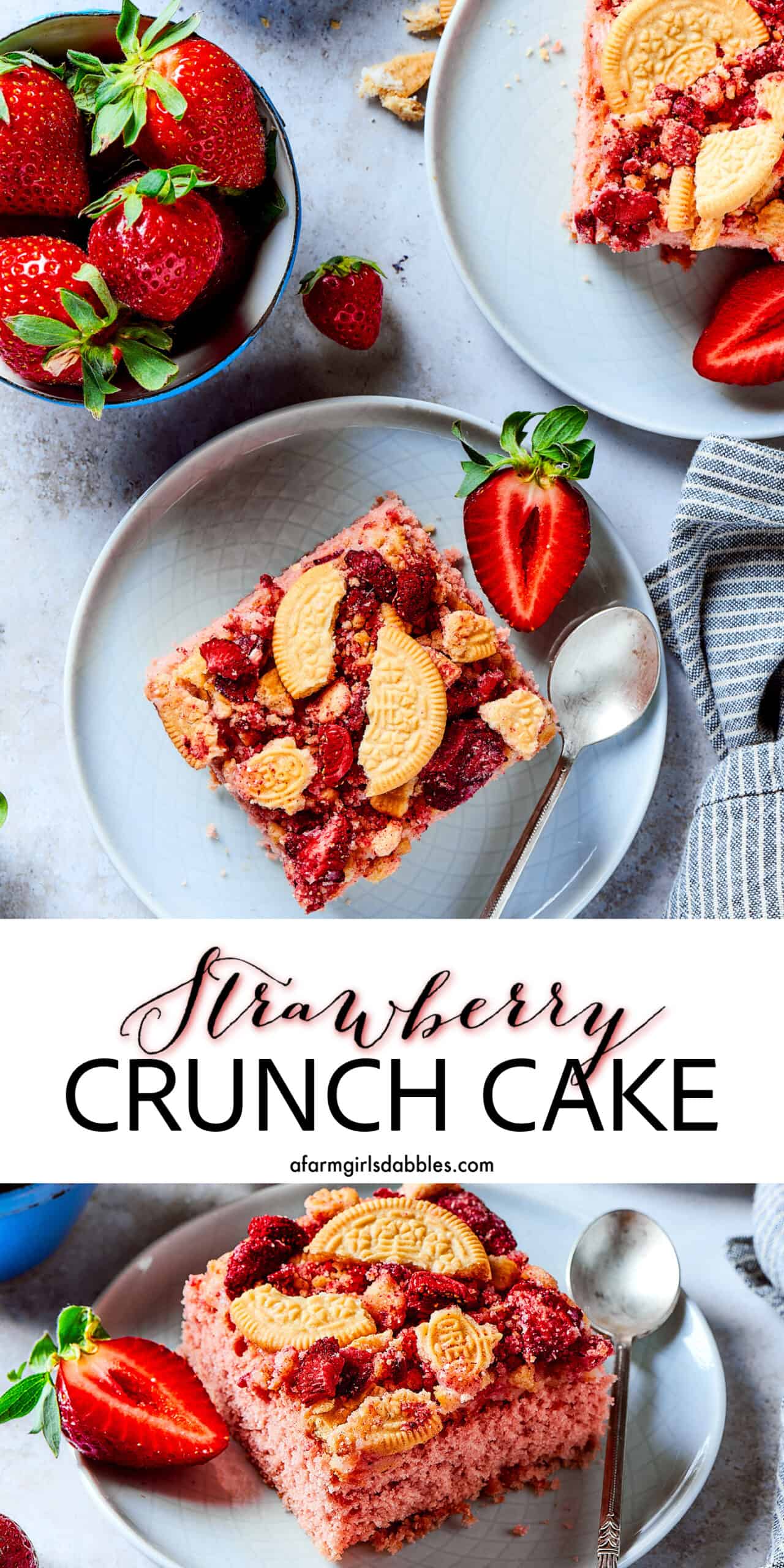 Pinterest image for Strawberry Crunch Cake