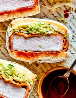 Close up of a katsu sando.