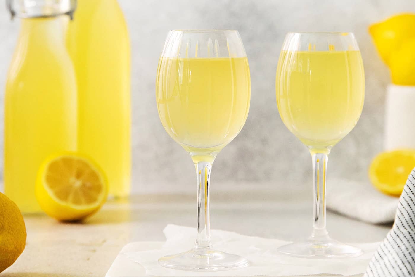 Two glasses of limoncello.