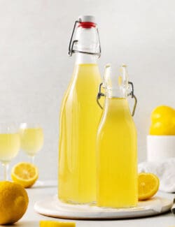 Bottles of homemade limoncello.