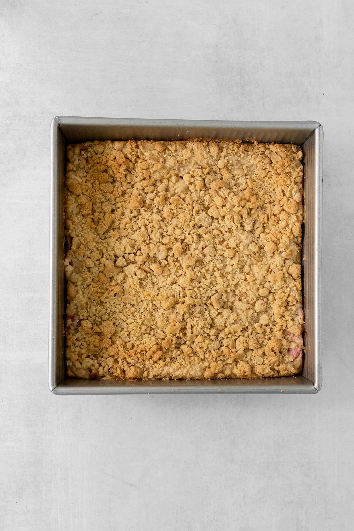 A pan of rhubarb bars.