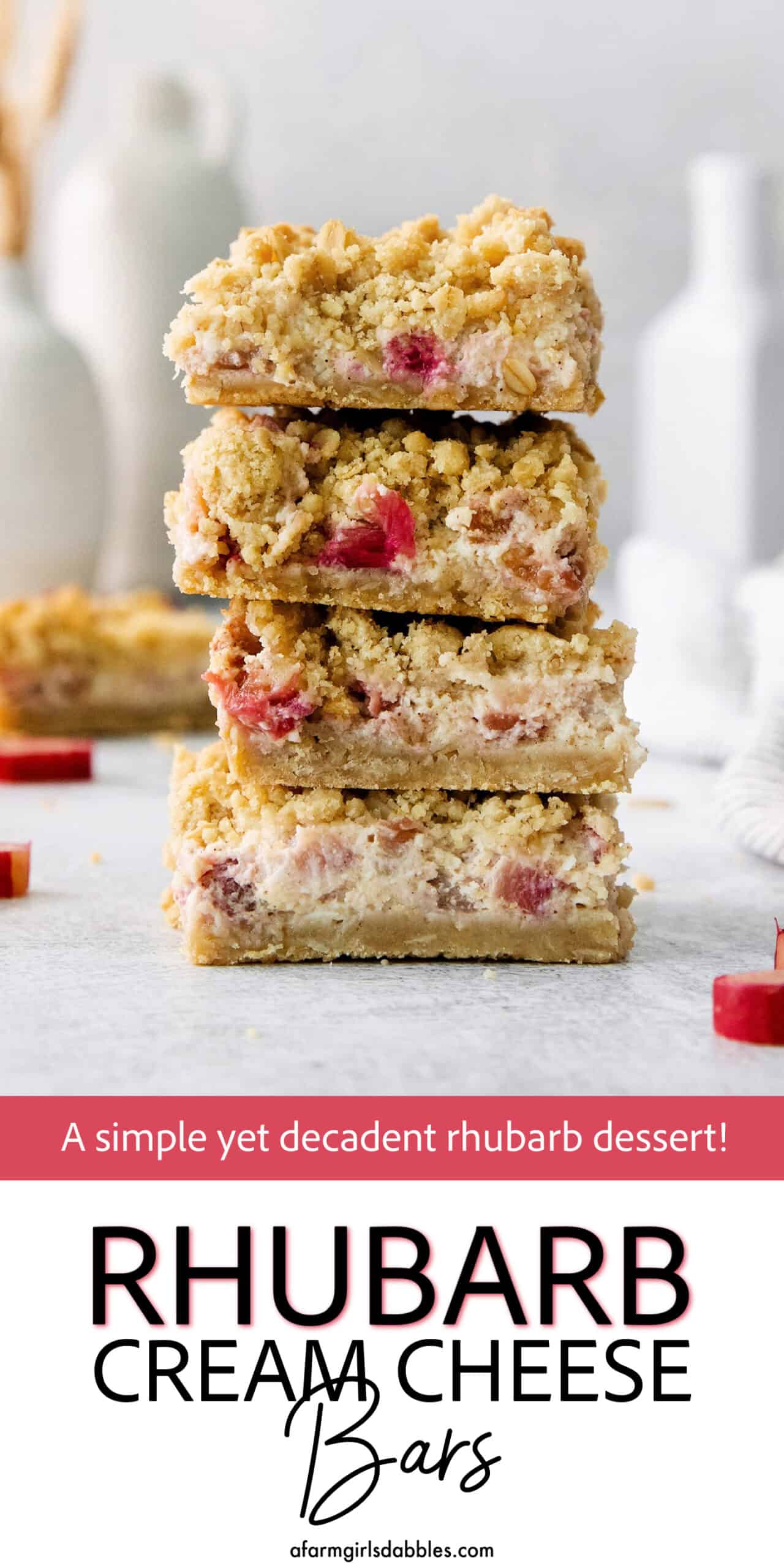 Pinterest image for rhubarb cream cheese bars