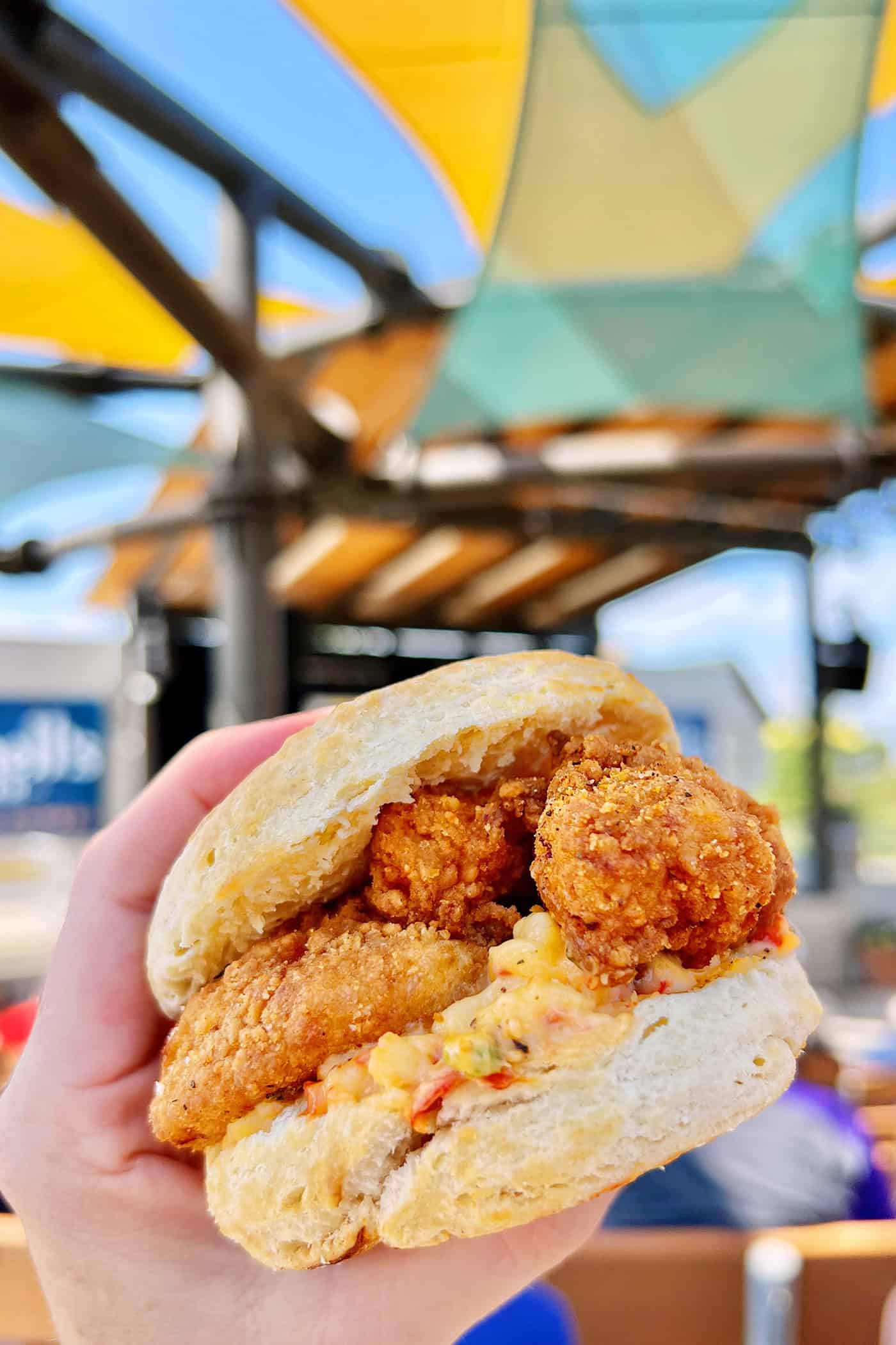 a biscuit and fried chicken sandwich