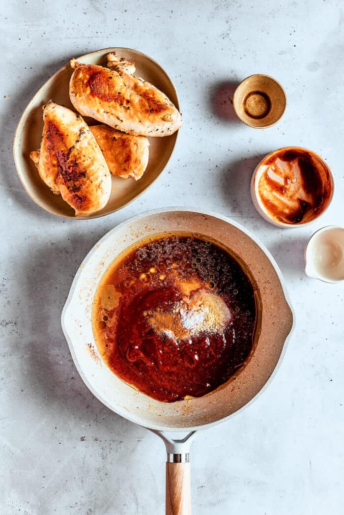 Making bbq sauce for chicken.