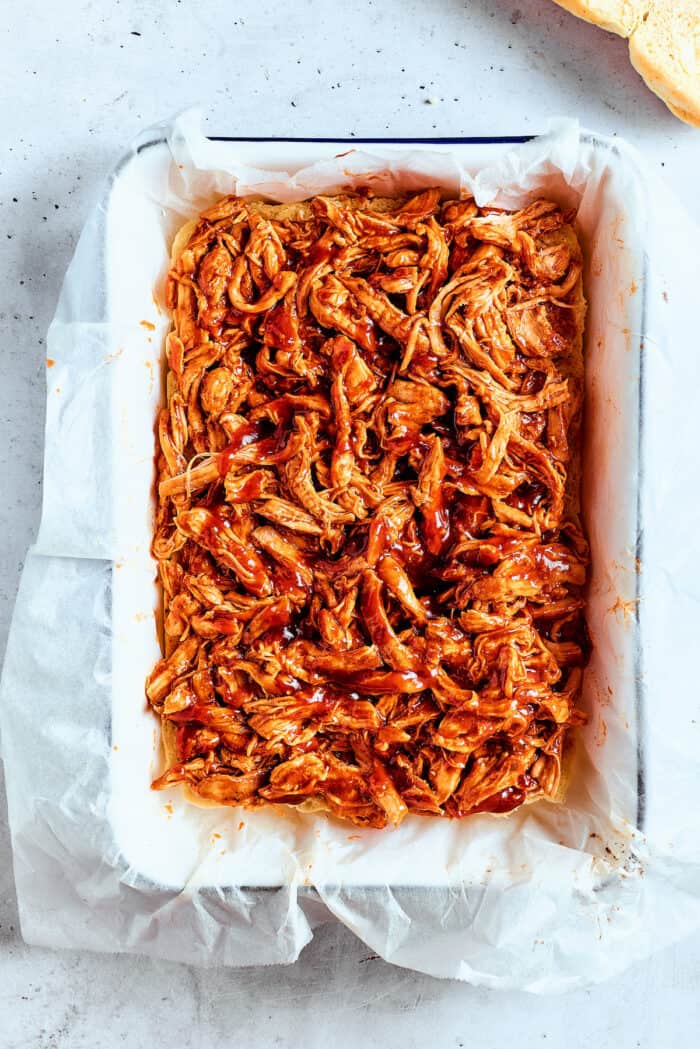 BBQ chicken in a pan.