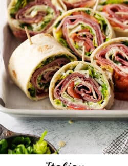 Pinterest image for Italian pinwheel sandwiches