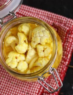 pickled cauliflower in a jar