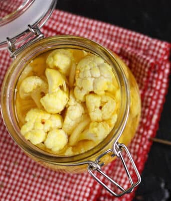 pickled cauliflower in a jar