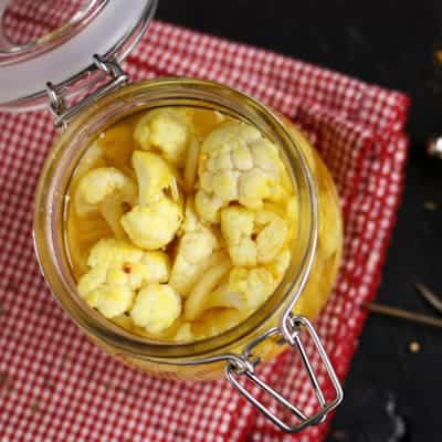 pickled cauliflower in a jar