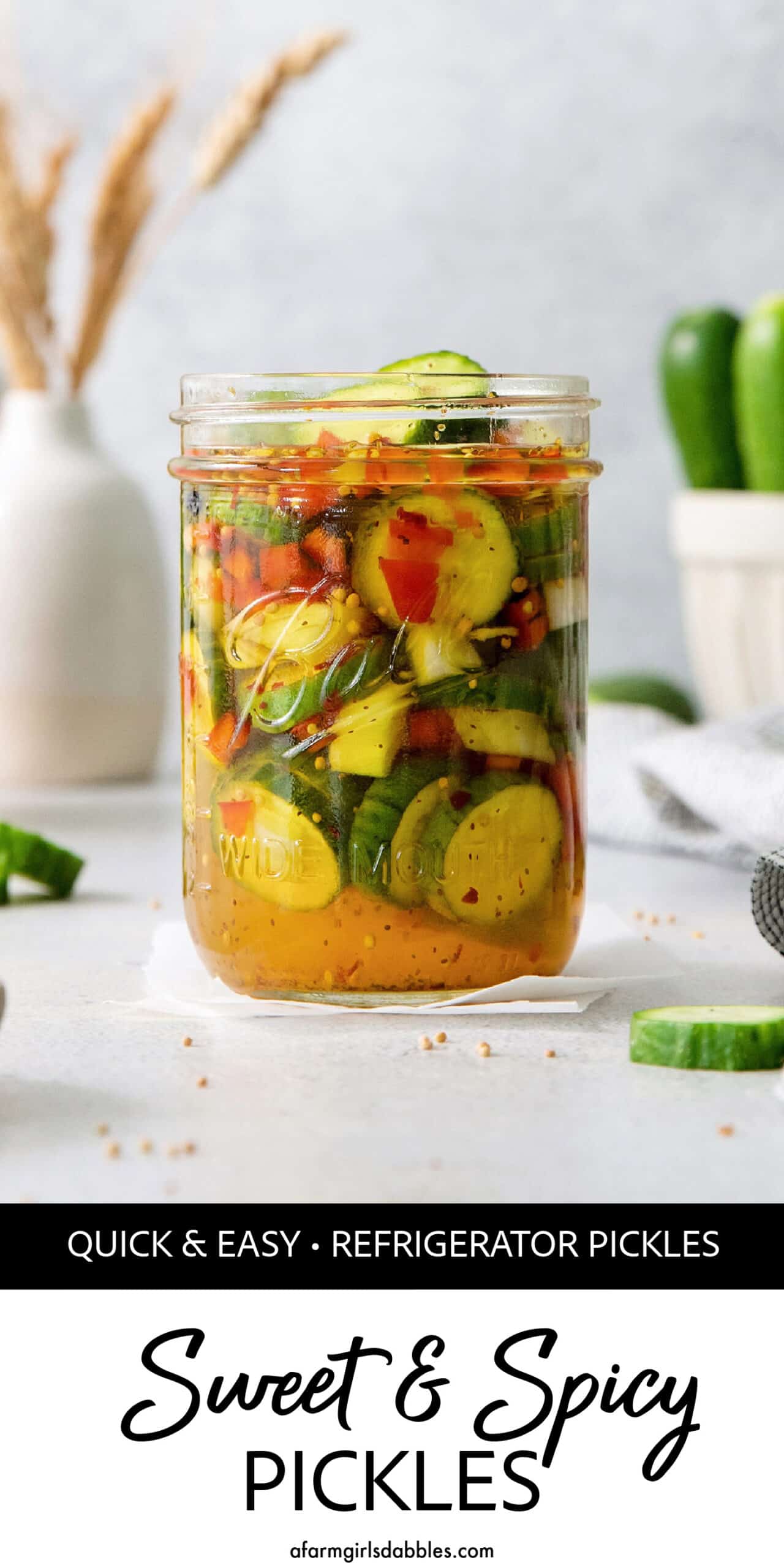 Pinterest image for sweet & spicy pickles