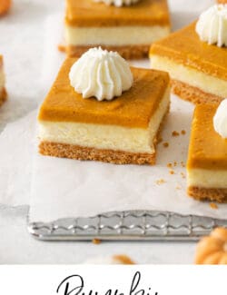 Pinterest image for pumpkin cheesecake bars