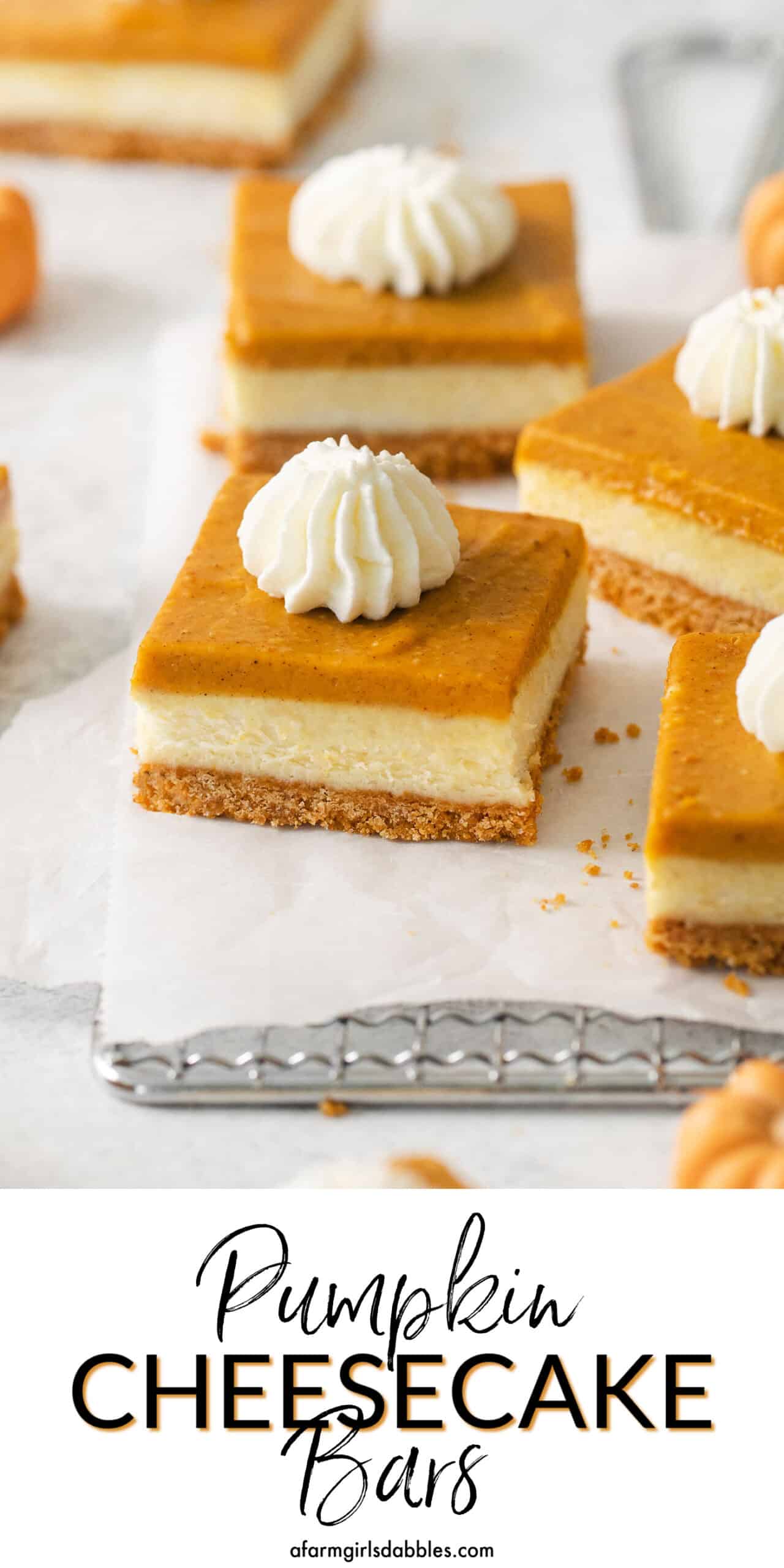 Pinterest image for pumpkin cheesecake bars