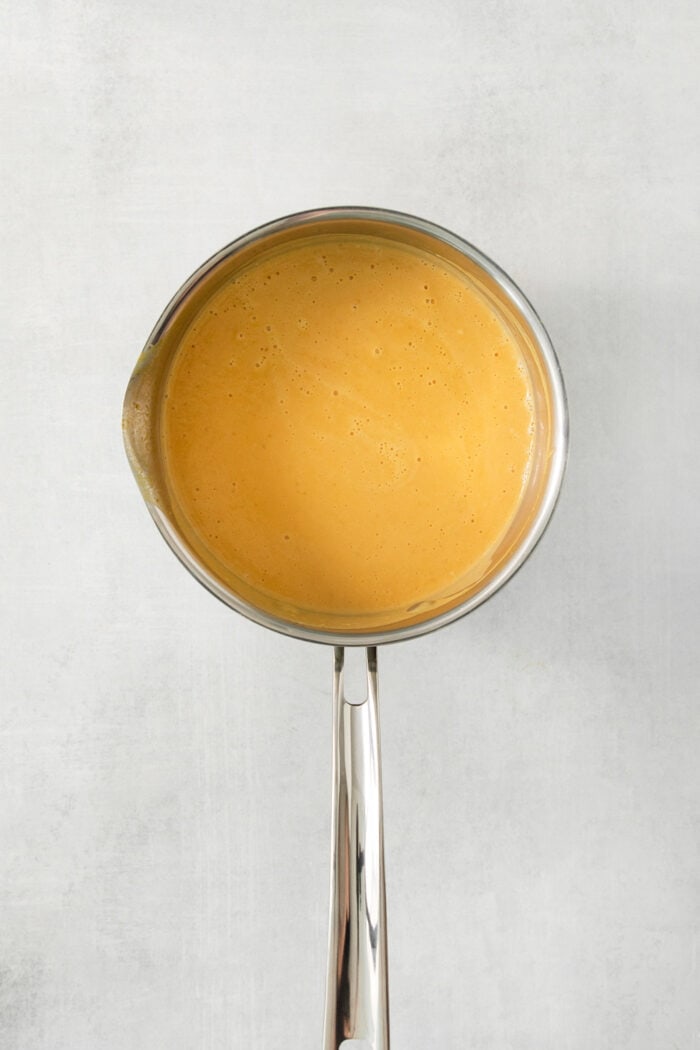 A pot of pumpkin custard for ice cream.