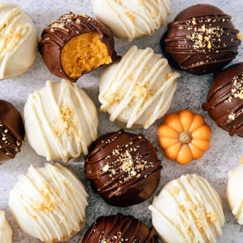 A top down shot pumpkin pie truffles.