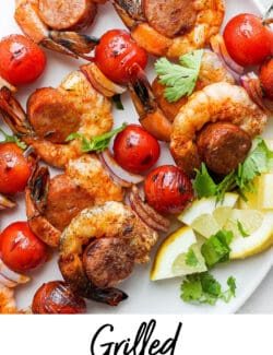 Pinterest image for grilled shrimp & sausage kabobs