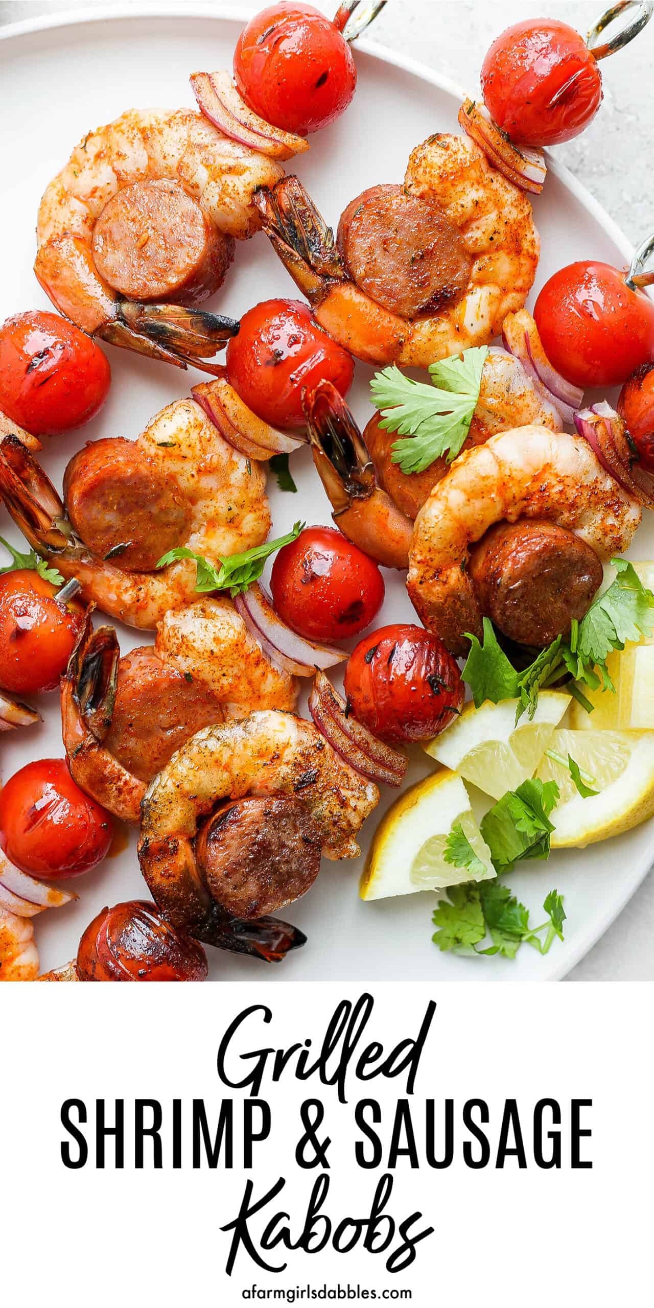 Pinterest image for grilled shrimp & sausage kabobs