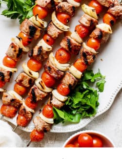 Pinterest image for honey mustard beef kabobs