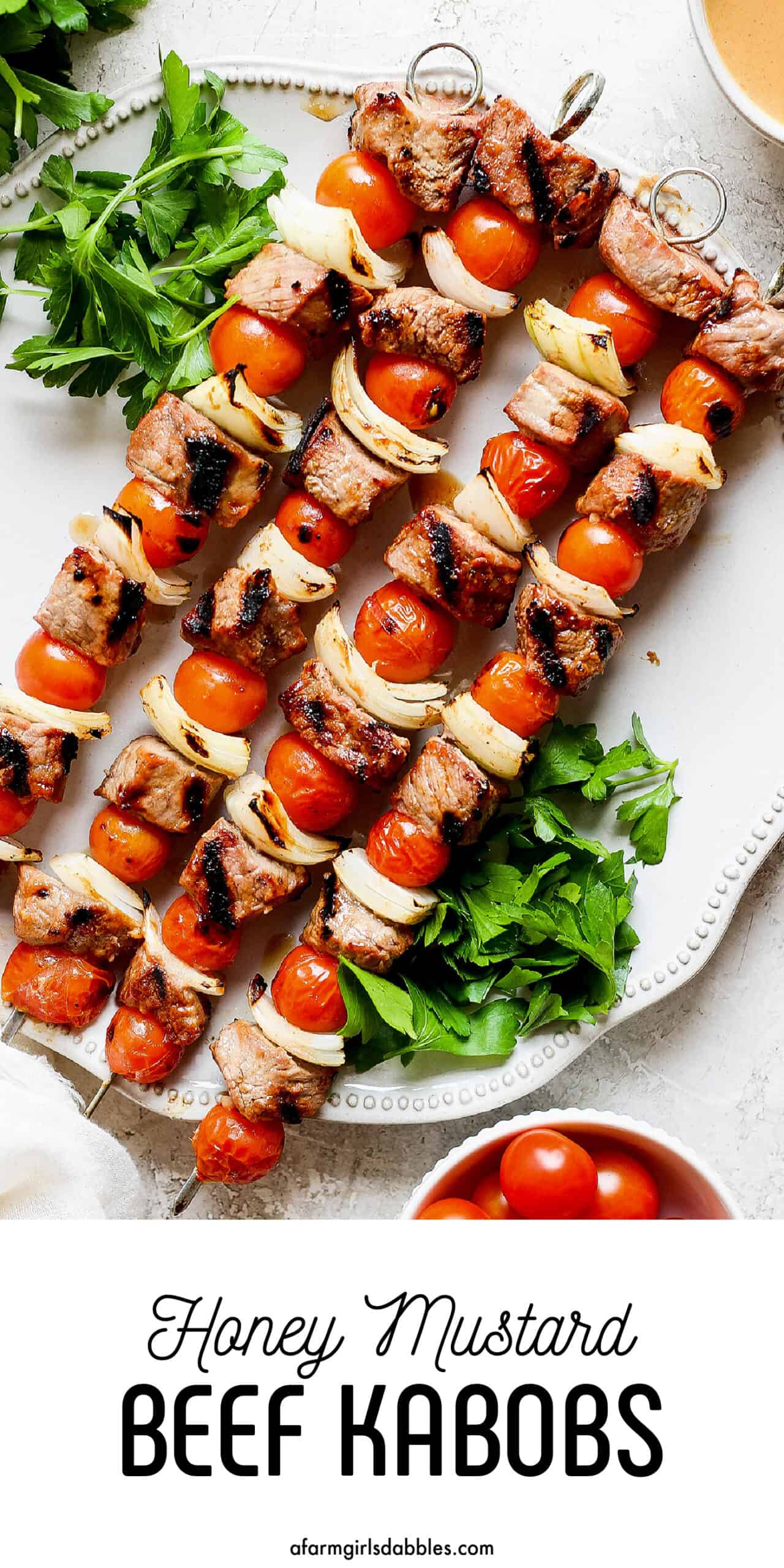 Pinterest image for honey mustard beef kabobs