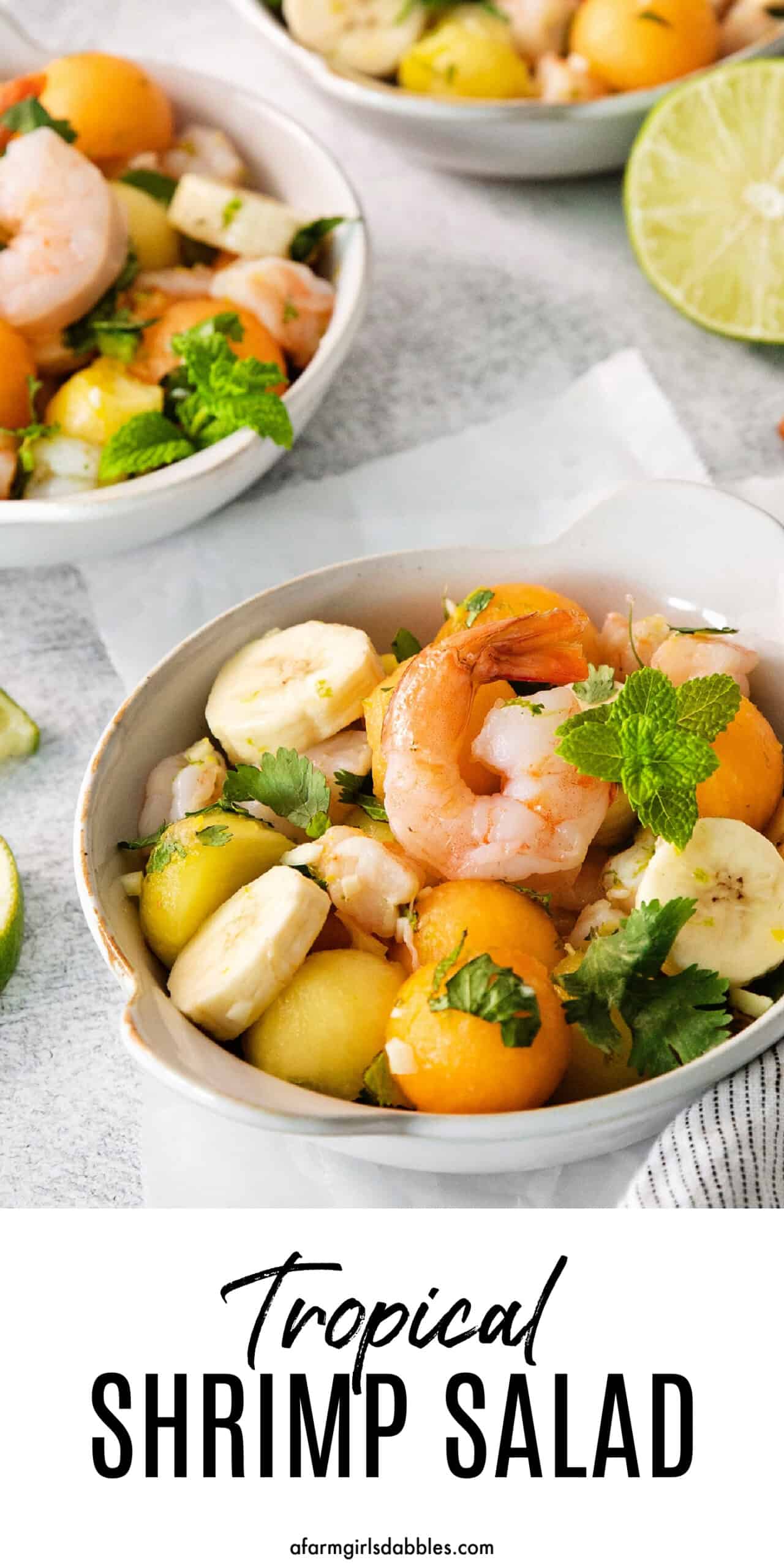 Pinterest image for tropical shrimp salad
