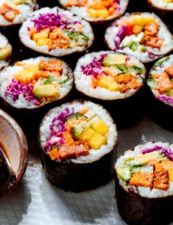 vegan sushi rolls on a platter