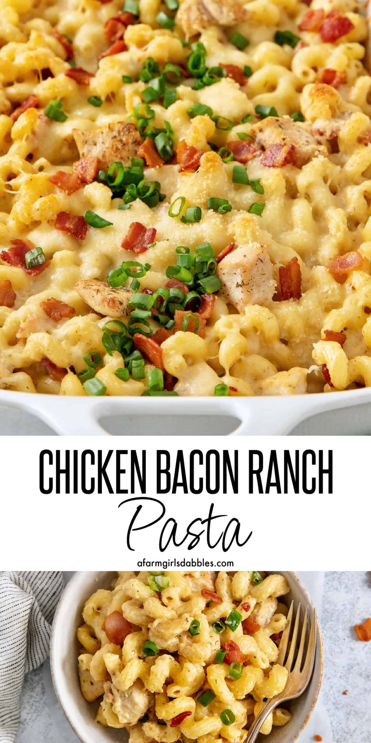 Pinterest image for chicken bacon ranch pasta