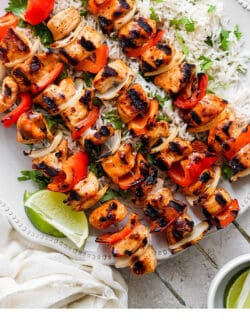 Pinterest image for chipotle honey chicken kabobs