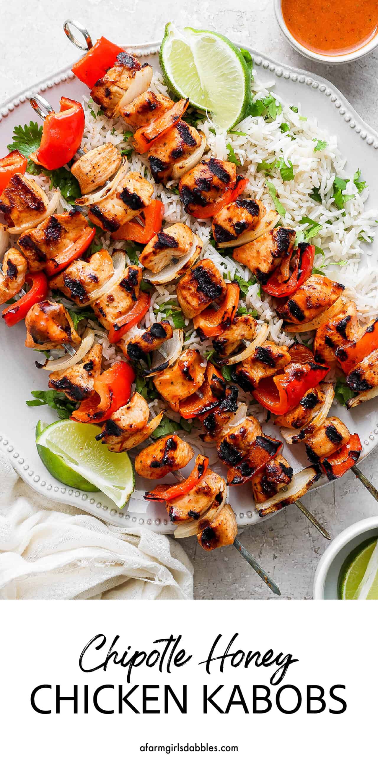 Pinterest image for chipotle honey chicken kabobs