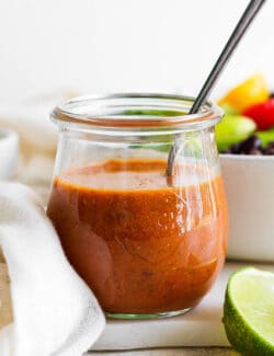 a jar of homemade chipotle honey vinaigrette