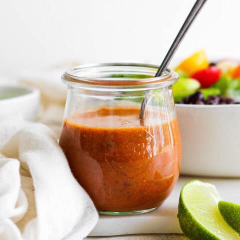 a jar of homemade chipotle honey vinaigrette