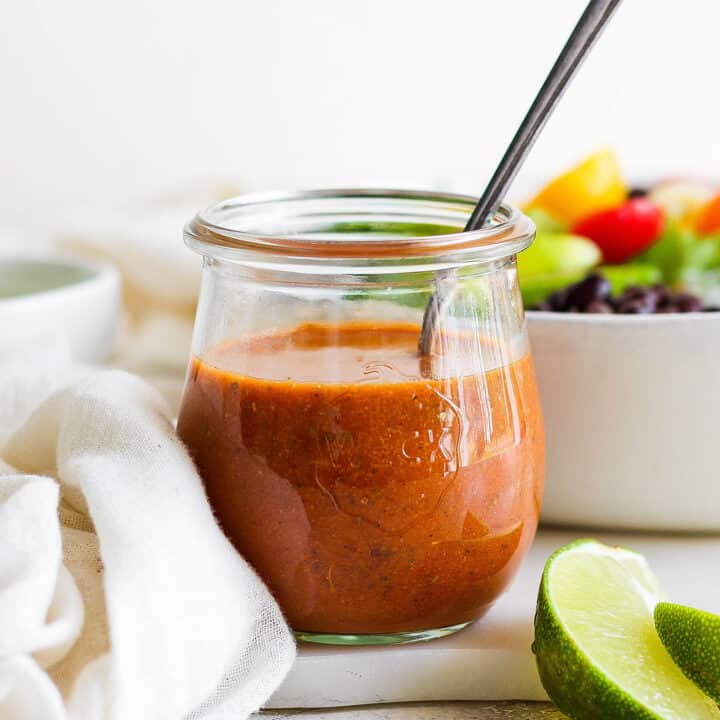 a jar of homemade chipotle honey vinaigrette