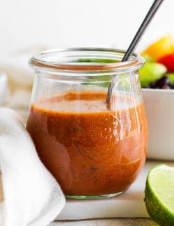 a jar of homemade chipotle honey vinaigrette