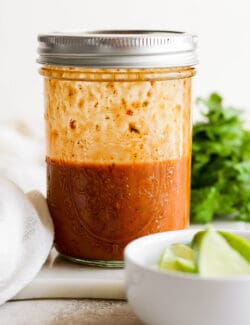 a jar of shaken homemade dressing