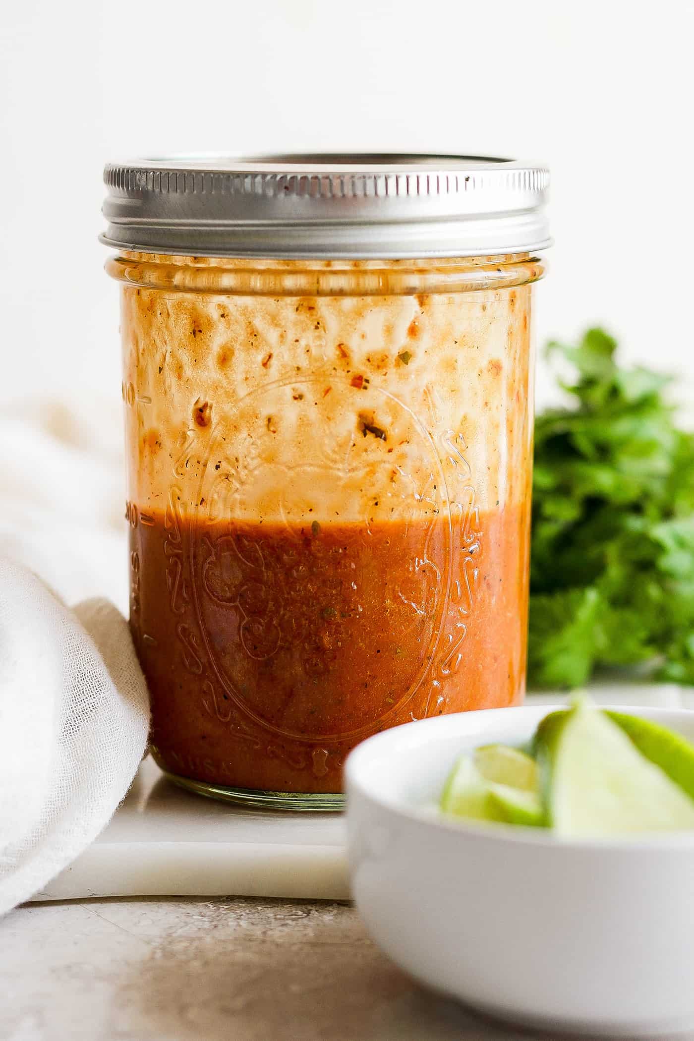 a jar of shaken homemade dressing