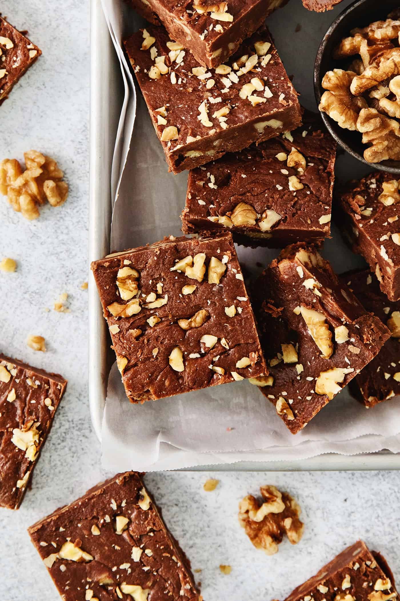 A top down shot of a tray of Fantasy Fudge.