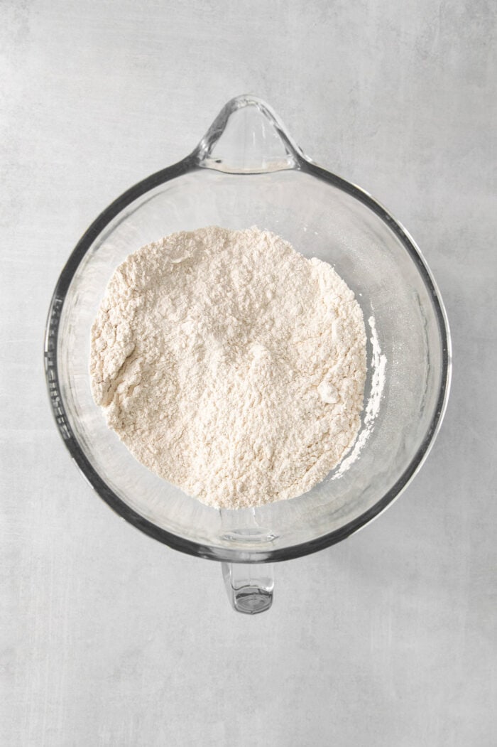 A top down shot of mixing dry ingredients.