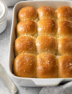A pan of baked rhodes rolls.