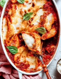 Pinterest image for cheesy stuffed shells with meat