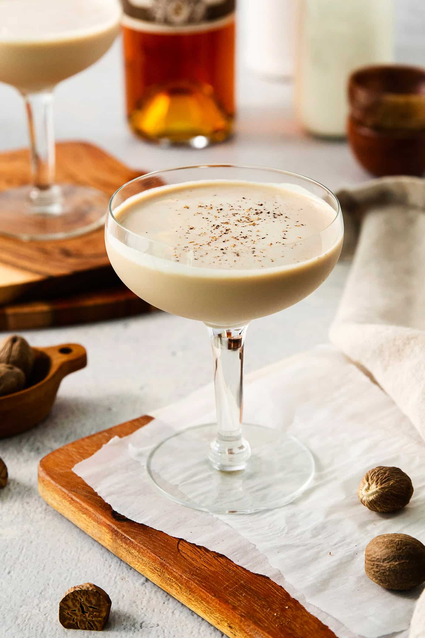A sweet and rich Brandy Alexander cocktail is the perfect wintry dessert drink with smooth brandy, chocolate liqueur, and rich cream. A glass of Brandy Alexander cocktail.