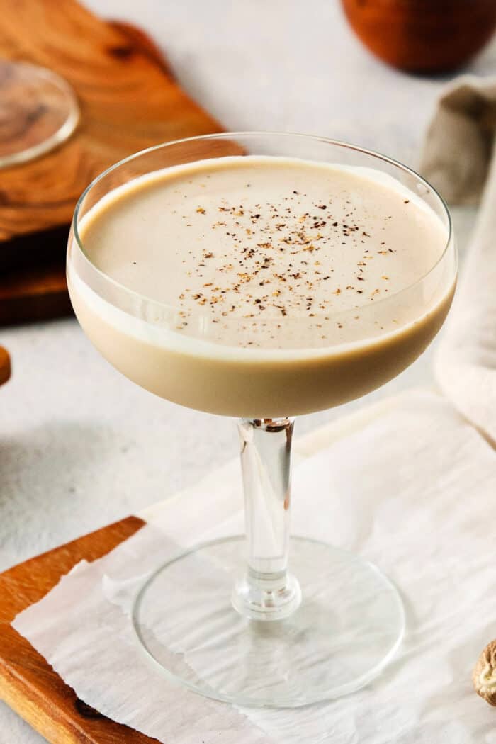 A glass of Brandy Alexander cocktail.