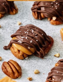 Pinterest image for homemade chocolate turtles recipe