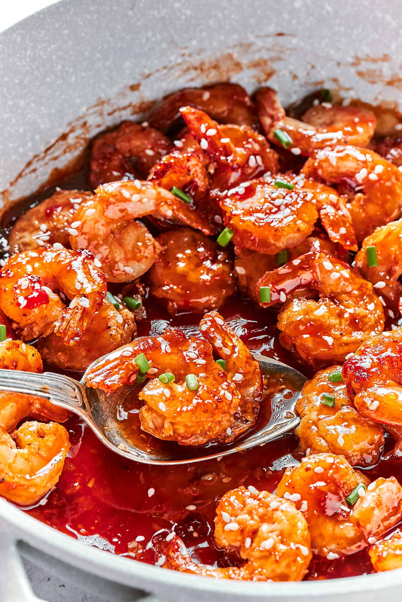 firecracker shrimp in a skillet