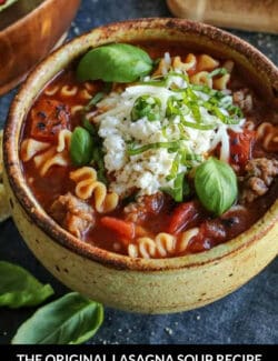 Pinterest image for lasagna soup