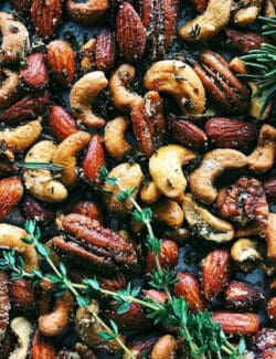 Pinterest image for rosemary thyme spiced nuts