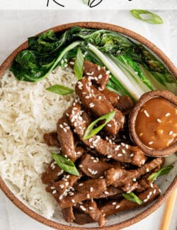 Pinterest image for beef bulgogi rice bowls