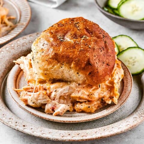 a buffalo chicken slider sandwich on a plate