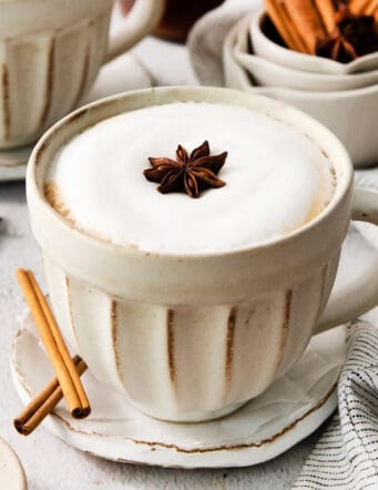 a mug of dirty chai latte