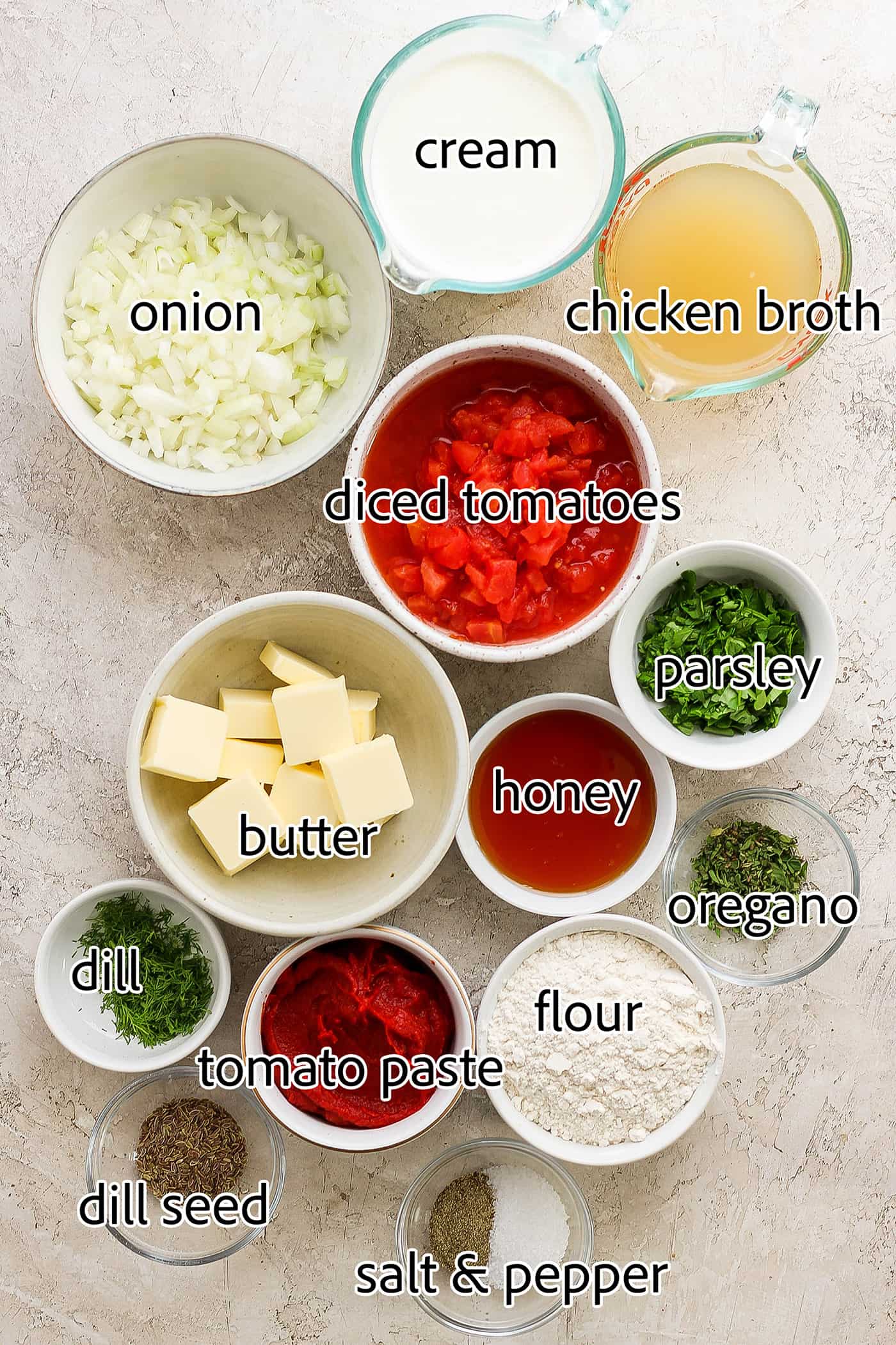 ingredients to make tomato bisque