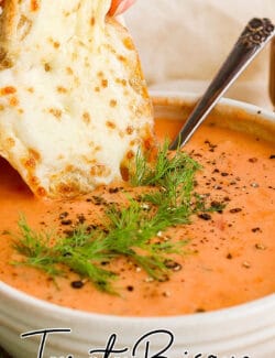 Pinterest image for tomato bisque soup