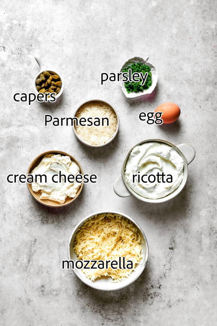 ingredients to make the creamy 4-cheese filling